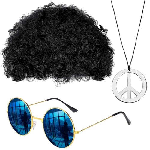 Männer Hippie-Kostümzubehör, Afro-Perücken-Sonnenbrille, Herrenhippie-Perücke, auffällige, langlebige, 15,5 cm, 13x13,5 cm, 50 cm für Erwachsene, Männer Hippie-Kostümzubehör, Afro-Perücken-Sonnenbrille, Herrenhippie-Perücke, auffällige, langlebige, 15,5 cm, 13x13,5 cm, 50 cm für Erwachsene, von Filvczt