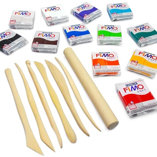 FIMO Soft Modelling Clay Professional Set -12 x 57g + 7 Pro Moulding Instruments von Fimo