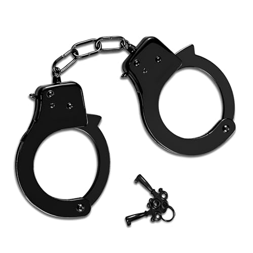 Finduat Metall-Handschellen mit Schlüsseln, Kostüm-Requisite, Zubehör, Partyzubehör, gefälschte Spielrequisiten, Partyzubehör (schwarz) von Finduat