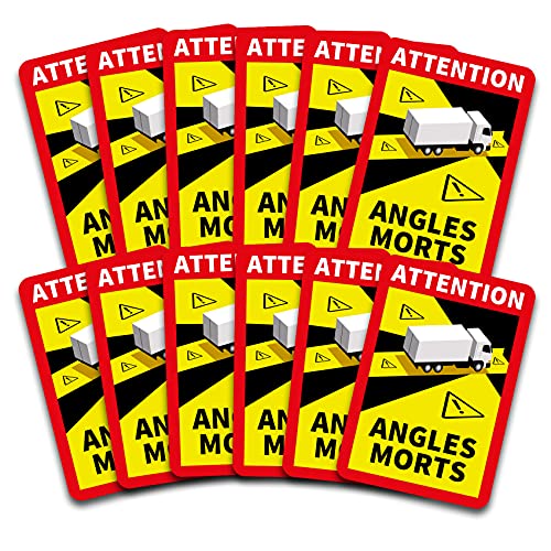 Attention Angles Morts Aufkleber je 25x17cm für Fahrzeuge Pflicht ab 3,5 t in Frankreich Warnung Toter Winkel Sticker selbstklebend uv beständig wetterfest R143 (LKW, 12 Stück) von Finest Folia