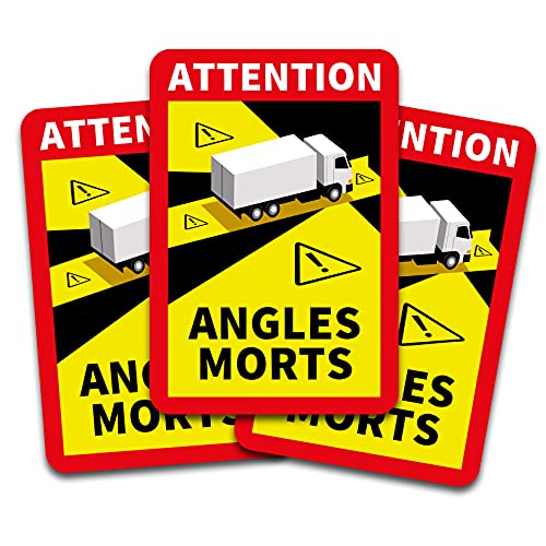Attention Angles Morts Aufkleber je 25x17cm für Fahrzeuge Pflicht ab 3,5 t in Frankreich Warnung Toter Winkel Sticker selbstklebend uv beständig wetterfest R143 (LKW, 3 Stück) von Finest Folia