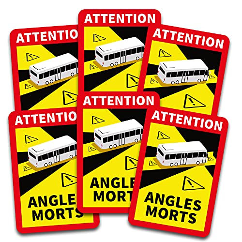 Attention Angles Morts Aufkleber je 25x17cm für Fahrzeuge Pflicht ab 3,5 t in Frankreich Warnung Toter Winkel Sticker selbstklebend uv beständig wetterfest R144 (Bus, 6 Stück) von Finest Folia