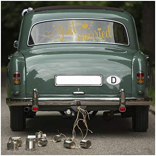 Aufkleber Folie Just Married für Hochzeitsauto Autoaufkleber Heck Wandaufkleber Wandtattoo Hochzeit Trauung Heiraten Sticker Selbstklebend Dekoration (Gold, KX057 Just Married 3) von Finest Folia