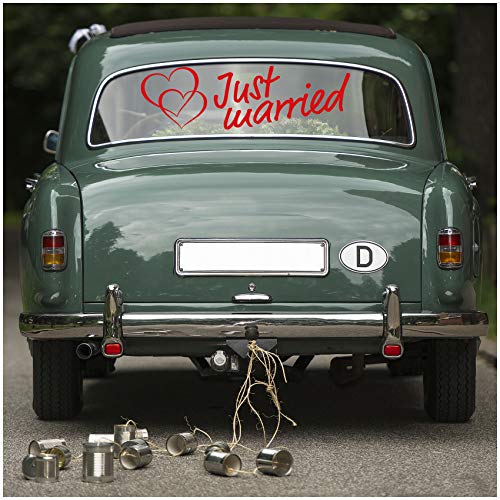 Aufkleber Folie Just Married für Hochzeitsauto Autoaufkleber Heck Wandaufkleber Wandtattoo Hochzeit Trauung Heiraten Sticker Selbstklebend Dekoration (Rot, KX055 Just Married 1) von Finest Folia