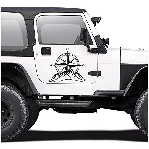 Autoaufkleber Kompass Offroad Windrose Sticker Folie für Auto Motorrad Wohnwagen Wohnmobil Anhänger Aufkleber Selbstklebend Kfz Zubehör KX059 (Schwarz Glanz, Design 2 groß) von Finest Folia