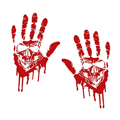 Finest Folia 2 Blutige Hände je 22cm Blutspuren Aufkleber Auto Sticker Frontscheibenaufkleber ((K014) 2er Set Blutige Hände Totenkopf) von Finest Folia