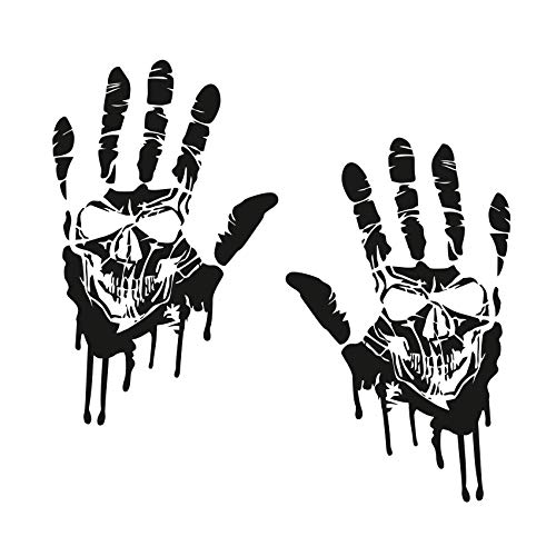 Finest Folia 2 Blutige Hände je 22cm Blutspuren Aufkleber Auto Sticker Frontscheibenaufkleber ((K014) 2er Set Blutige Hände Totenkopf Schwarz) von Finest Folia
