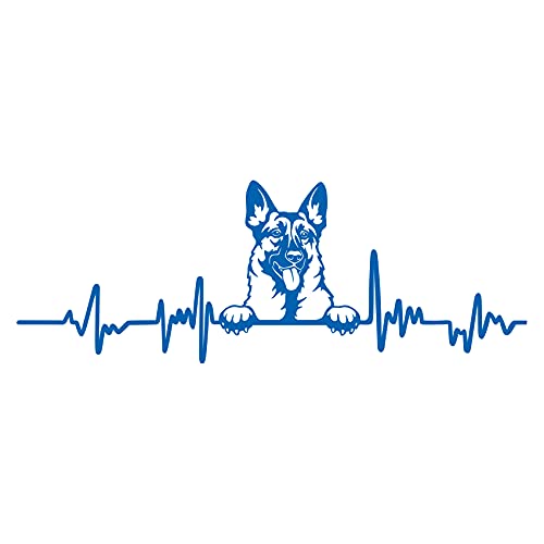 Aufkleber Herzschlag Tiere Breite 27cm Lifeline Heartbeat Deko Sticker Selbstklebend für Auto Kühlschrank Laptop Autoaufkleber K150 (Azurblau, 04 Schäferhund) von Finest Folia