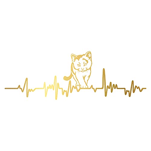 Finest Folia Aufkleber Herzschlag Tiere Breite 27cm Lifeline Heartbeat Deko Sticker Selbstklebend für Auto Kühlschrank Laptop Autoaufkleber K150 (Gold, 17 Katze) von Finest Folia