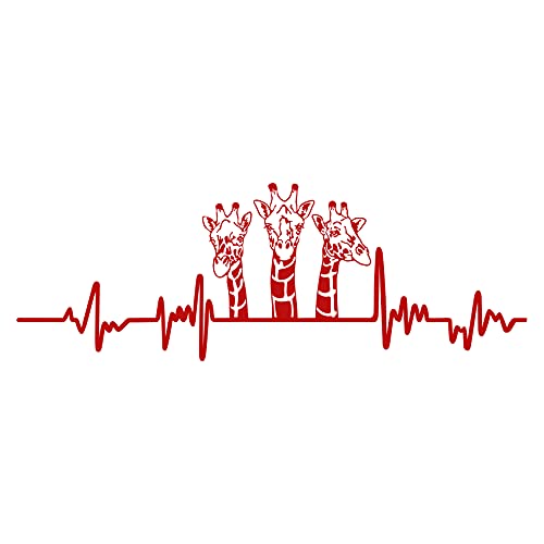 Aufkleber Herzschlag Tiere Breite 27cm Lifeline Heartbeat Deko Sticker Selbstklebend für Auto Kühlschrank Laptop Autoaufkleber K150 (Karminrot, 11 Giraffen) von Finest Folia