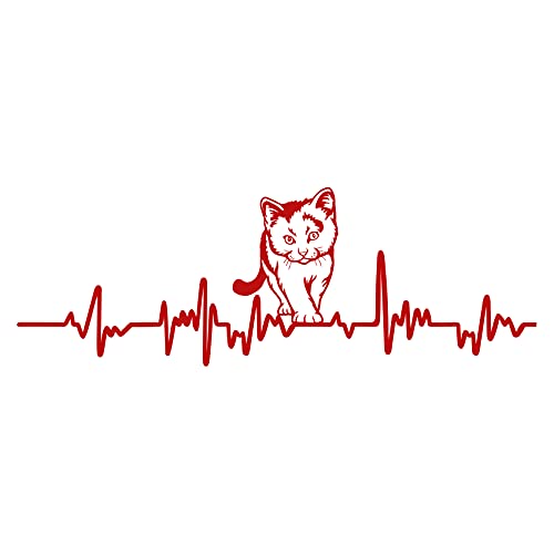 Finest Folia Aufkleber Herzschlag Tiere Breite 27cm Lifeline Heartbeat Deko Sticker Selbstklebend für Auto Kühlschrank Laptop Autoaufkleber K150 (Karminrot, 17 Katze) von Finest Folia
