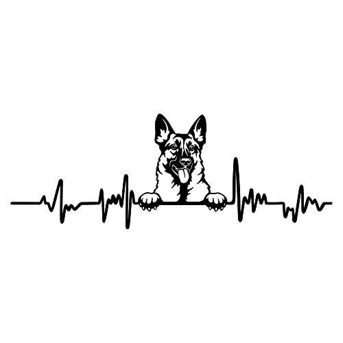 Aufkleber Herzschlag Tiere Breite 27cm Lifeline Heartbeat Deko Sticker Selbstklebend für Auto Kühlschrank Laptop Autoaufkleber K150 (Schwarz Glanz, 04 Schäferhund) von Finest Folia
