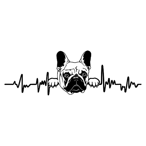 Aufkleber Herzschlag Tiere Breite 27cm Lifeline Heartbeat Deko Sticker Selbstklebend für Auto Kühlschrank Laptop Autoaufkleber K150 (Schwarz Glanz, 10 Französische Bulldogge) von Finest Folia