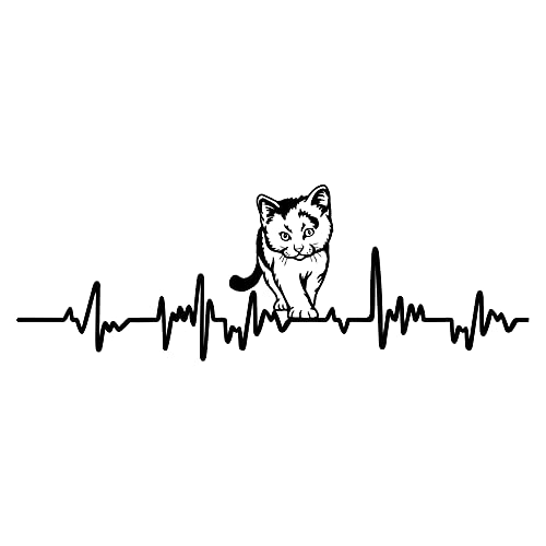 Aufkleber Herzschlag Tiere Breite 27cm Lifeline Heartbeat Deko Sticker Selbstklebend für Auto Kühlschrank Laptop Autoaufkleber K150 (Schwarz Matt, 17 Katze) von Finest Folia