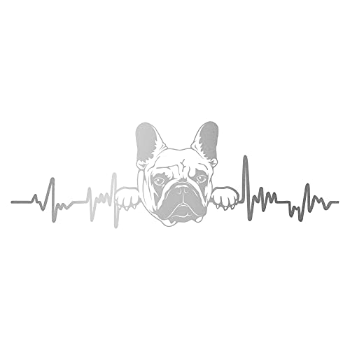 Aufkleber Herzschlag Tiere Breite 27cm Lifeline Heartbeat Deko Sticker Selbstklebend für Auto Kühlschrank Laptop Autoaufkleber K150 (Silber, 10 Französische Bulldogge) von Finest Folia