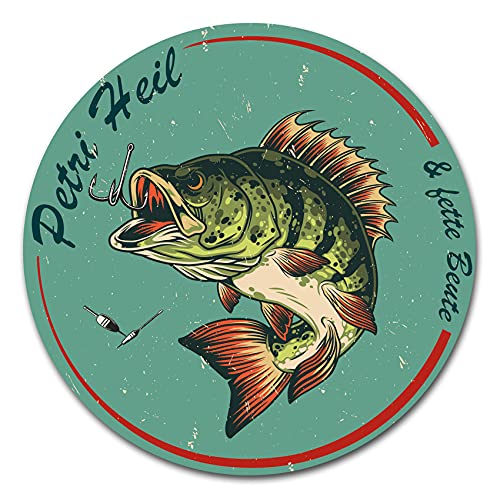 Fisch Aufkleber im Retro Stil 10x10cm Angeln Fischen Vintage Sticker für Auto Boot Angelkoffer Angel Zubehör wetterfest R164 (02 Barsch, Petri Heil) von Finest Folia