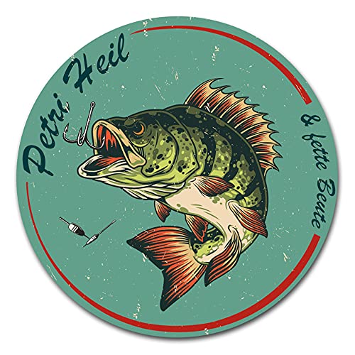 Finest Folia Fisch Aufkleber im Retro Stil 10x10cm Angeln Fischen Vintage Sticker für Auto Boot Angelkoffer Angel Zubehör wetterfest R164 (02 Barsch, Petri Heil) von Finest Folia