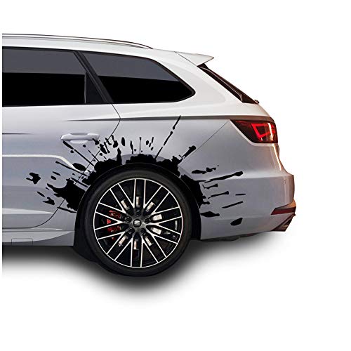 Set Blutspritzer für Radlauf Auto Radkasten Blutige Aufkleber Blut Spritzer Autoaufkleber Blutspuren Folie Horror Fun Sticker KX025 KX066 (Schwarz, 2er Set Blutspritzer) von Finest Folia