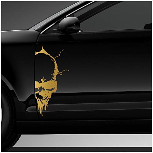 Finest Folia Skull Totenkopf Aufkleber Sticker Dekor Folie Autoaufkleber Tattoo für Auto LKW Wohnwagen K079 (Gold, 28x13 cm) von Finest Folia