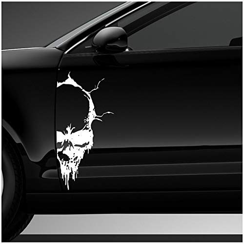 Finest Folia Skull Totenkopf Aufkleber Sticker Dekor Folie Autoaufkleber Tattoo für Auto LKW Wohnwagen K079 (Weiß, 28x13 cm) von Finest Folia