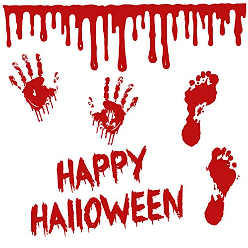 Halloween Aufkleber Dekoration Sticker Blutige Hände Füße Blut Blutspur Horror Grusel Folie für Kfz Auto Fenster Wintergarten Party Zubehör (K028/29 KX048/51 Gesamt Set) von Finest Folia