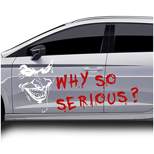 Joker Aufkleber 67x50cm Why so serious Schriftzug Spruch Fahrzeug Dekor Folie für Auto Bus Wohnwagen Kfz Zubehör Autoaufkleber Clown (Weiß Glanz, KX011 + KX065 + KX012 Set 2x Joker + 2x Schrift) von Finest Folia