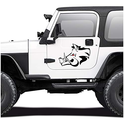 Wildschwein Aufkleber Folie Dekor für Auto Kfz Zubehör Keiler Kopf Motiv Wildsau Eber Jagen Jäger Förster Jagd Autoaufkleber (Schwarz, Groß Set KX042 KX064) von Finest Folia