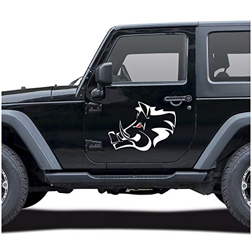 Wildschwein Aufkleber Folie Dekor für Auto Kfz Zubehör Keiler Kopf Motiv Wildsau Eber Jagen Jäger Förster Jagd Autoaufkleber (Weiß, Groß Set KX042 KX064) von Finest Folia