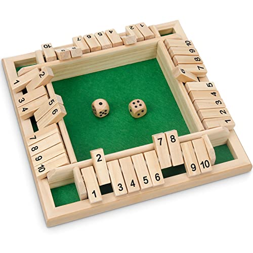 Finetoknow Shut The Box 4 Spieler Würfelspiel Board Games ab 4 Jahre Four Sided Flop Brettspiele & 2 Holzwürfel, Klassisches Würfelkönig Familien-Partyspiel für 1 bis 4 Spieler von Finetoknow