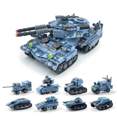 Finger Rock 8 in 1 Emperor Panzer Klemmbausteine，Modell 1089 Teile Tank Militär Panzerkampfwagen Bausteine,Spielzeug Geschenke Erwachsene oder Kinder ab 6 Jahren von Finger Rock