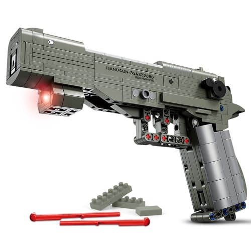 Finger Rock Pistole Klemmbausteine Set, 360 Stücke M92F Waffen mit Schussfunktion und LED Militärwaffe Gun Bausatz Spielzeug Geschenke für Kinder Alter 6+ von Finger Rock