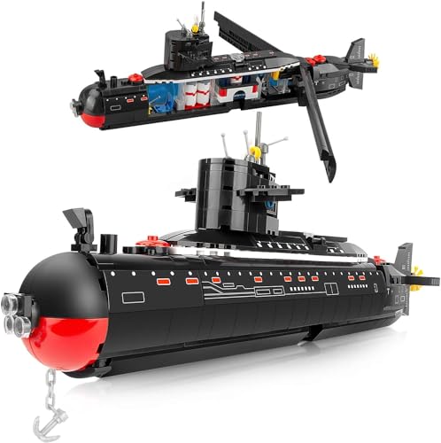 Finger Rock Submarine U-Boot Klemmbausteine Set, 519 Teile 39cm Lang Atom Submarine Modellbausatz, Militär Schiff City Geschenk ab Erwachsene und Jugendliche von Finger Rock