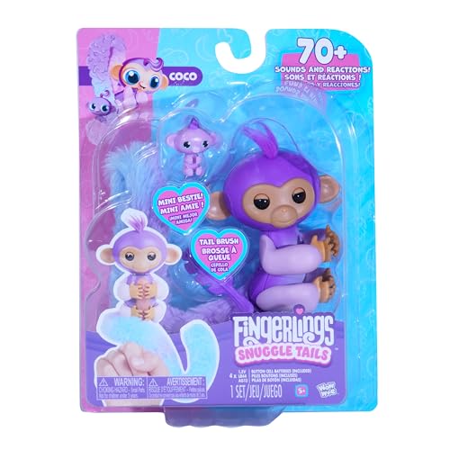 Fingerlings Snuggle Tails – Interaktiver lila AFFE (Coco), mit flauschigem Schwanz, Mini-Bestie (Chloe), Pinsel und Aufklebern von Fingerlings