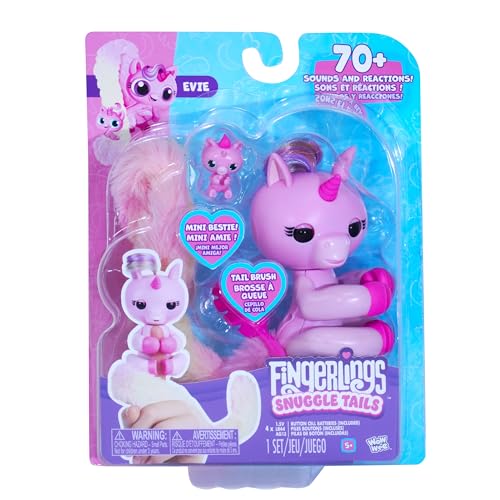 Fingerlings Snuggle Tails - Interaktives rosa Einhorn (Evie), mit flauschigem Schwanz, Mini-Bestie (Isla), Pinsel und Aufklebern von Fingerlings