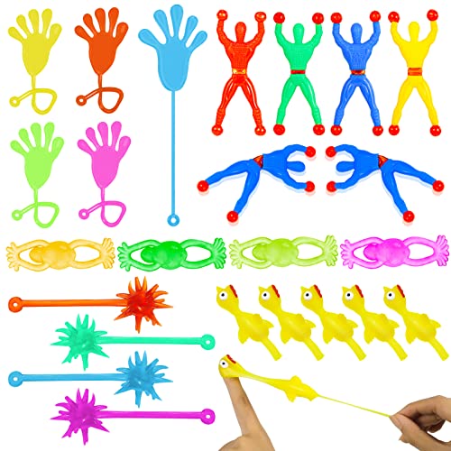 Fingertoys 25 Stück Klatschhand für Kinder, Glibber Klatschhände, Fenster Crawler Männer Schleuder Huhn, Mehrfarbig Klebrige Spielzeug für Geschenk Party von Fingertoys