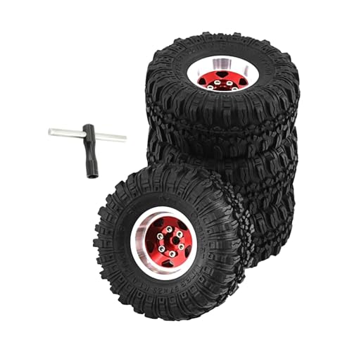 Finlon 1:18 RC Truck Car Reifen- und Radsatz – Rot 4-teilig – Kletterauto-Ersatzteile von Finlon