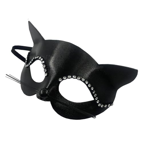 Finlon Schwarze Katzenmaske für Damen – zarte Schnurrhaare für elegante Maskerade-Kostüme, Bühnenauftritte von Finlon