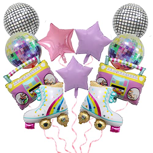 11 Stück Regenbogen-Rollschuh-Luftballons, 4D-förmig, aufblasbare Radio-Boombox-Requisiten für 80er 90er Retro-Thema, Hip-Hop-Disco, Fieber, Geburtstagsparty, Ballon-Dekoration von Finypa