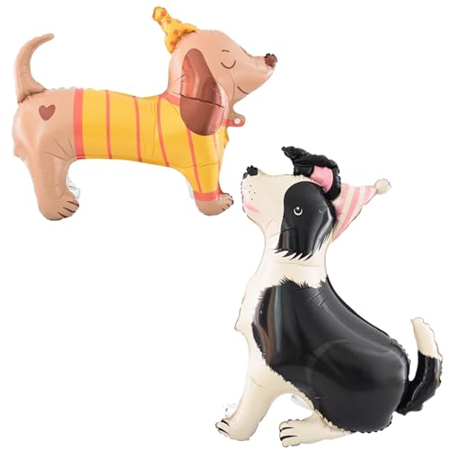 2 x Tier-Hunde-Luftballons, 4D-stehender Schäferhund, Dackel, Folienballon, Hunde-Haustier-Geburtstagsparty-Dekoration, Babyparty-Zubehör, Lets Pawty Prop 2 x Tier-Hunde-Luftballons, 4D-stehender Schäferhund, Dackel, Folienballon, Hunde-Haustier-Geburtstagsparty-Dekoration, Babyparty-Zubehör, Lets Pawty Prop von Finypa