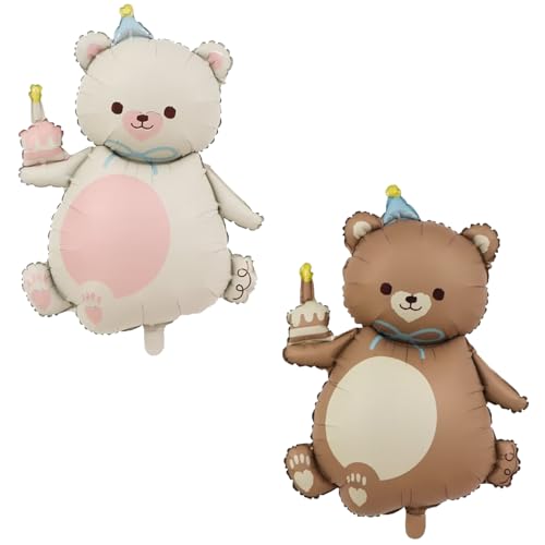 2 x mattrosa Bären-Ballon mit Hut, großer brauner Bären-Ballon, hält Geburtstagskerze, Kuchen, Kinder, Dschungel, Safari, Zoo, Bauernhof, Geburtstag, Babyparty, Dekorationen 2 x mattrosa Bären-Ballon mit Hut, großer brauner Bären-Ballon, hält Geburtstagskerze, Kuchen, Kinder, Dschungel, Safari, Zoo, Bauernhof, Geburtstag, Babyparty, Dekorationen von Finypa