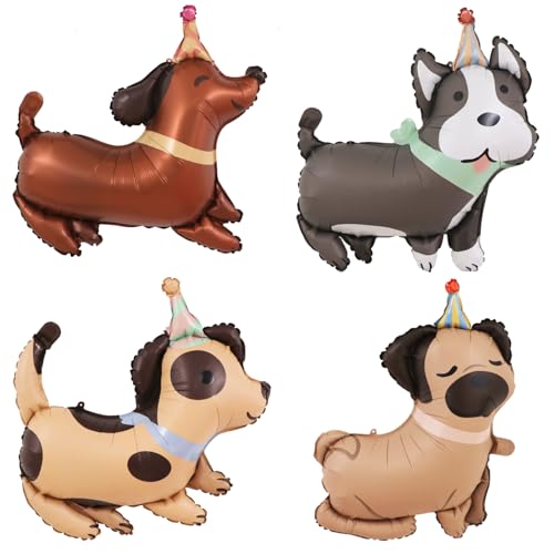 4 x Luftballons mit Tiermotiven für Hunde, Geburtstagsdekoration, Mylar-Ballons, Welpengeburtstagsdekorationen für Kinder, Geschenk, Husky, Mops, gepunkteter Hundeballon, Babyparty 4 x Luftballons mit Tiermotiven für Hunde, Geburtstagsdekoration, Mylar-Ballons, Welpengeburtstagsdekorationen für Kinder, Geschenk, Husky, Mops, gepunkteter Hundeballon, Babyparty von Finypa