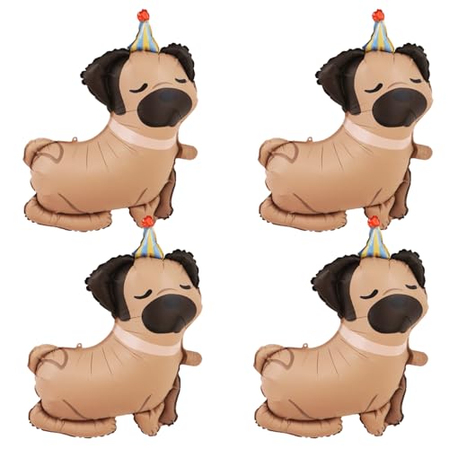 4 x Mops-Hunde-Luftballons, Pekinese-Hund, Geburtstagsdekoration, Haustier-Tier-Mylar-Folienballon, niedlicher Welpe, Geburtstag, für Kinder, Geschenk, Babyparty, Haustier, Hund, Partyzubehör 4 x Mops-Hunde-Luftballons, Pekinese-Hund, Geburtstagsdekoration, Haustier-Tier-Mylar-Folienballon, niedlicher Welpe, Geburtstag, für Kinder, Geschenk, Babyparty, Haustier, Hund, Partyzubehör von Finypa