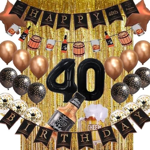 40th Geburtstag Dekorationen für Männer Frauen Whiskey Thema Party Supplies gealtert zur Perfektion Geburtstag Party Girlande, schwarz und gold klassische Vintage Geburtstag Party Banner für Männer von Finypa