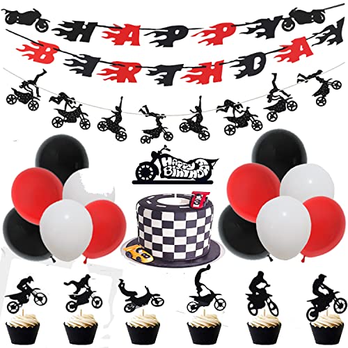 60 Stück Dirt Bike Party Supplies - Dekoration Banner Kuchen Cupcake Topper für Motocross Thema Geburtstag Mann oder Junge - Reitzimmer Wanddekoration Motorrad von Finypa