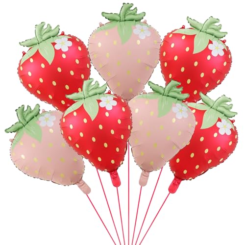 7 x rosa Erdbeer-Luftballons, niedlich, süße rote Erdbeere, Folienballon, Sommerparty, Dekoration, Süßer Fruchtballon für Geburtstagsparty-Zubehör 7 x rosa Erdbeer-Luftballons, niedlich, süße rote Erdbeere, Folienballon, Sommerparty, Dekoration, Süßer Fruchtballon für Geburtstagsparty-Zubehör von Finypa