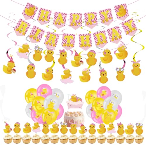 77 Rosa Ente Thema Geburtstag Party Ballon dekorative Geschenkpaket, gelbe Ente Kuchen Dekoration, Ente Spiral Anhänger, Baby Dusche, Sommer Party Zubehör 77 Rosa Ente Thema Geburtstag Party Ballon dekorative Geschenkpaket, gelbe Ente Kuchen Dekoration, Ente Spiral Anhänger, Baby Dusche, Sommer Party Zubehör von Finypa