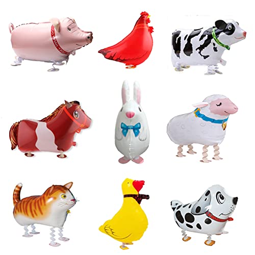 Folienballons mit Bauernhoftieren, Mylar-Ballon, Geburtstagsparty, Grillparty, Dekoration (Pony, Ente, Hahn, Kuh, Schwein, Schaf, gepunkteter Hund, Kaninchen, Katze), 9 Stück von Finypa