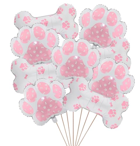 9 x Party-Luftballons für Hunde, 5 x rosa Pfotenform, 4 x Knochenform, für Hundeparty, Babyparty, Kindergeburtstag, Haustierbedarf, Hundewelpen, Geburtstagsparty-Dekorationen (rosa Knochen) von Finypa