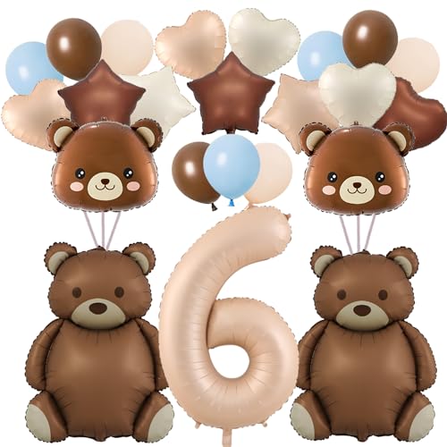 32 Stück Bären-Ballons, Zahl 6. Luftballon 101,6 cm, große braune Bären-Ballons, Babyparty-Dekorationen, Geburtstagsballons, Folien-Tierballons für Geburtstagsparty-Dekoration von Finypa