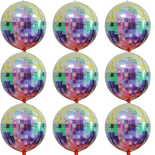Big Multicolor Disco Ball Balloons - 22 Inch, Pack of 9 | Metallic 4D Disco Balloons, 360 Degree 4D Sphere Disco Balloons | 90er Jahre Party Decorations | Disco Foil Balloons, 80er Party Decorations von Finypa